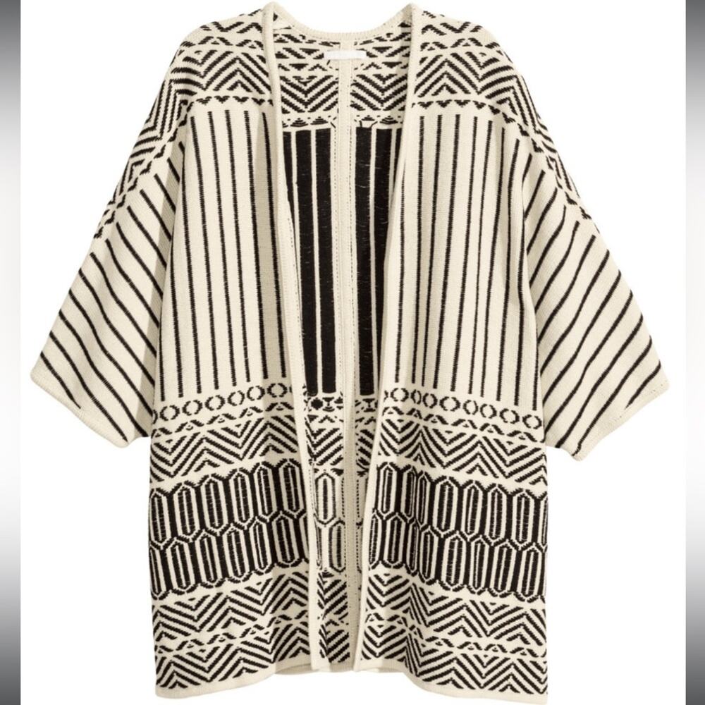 H&M Black Ivory Geometric Knit Sweater Top Oversized Fair Isle M/L